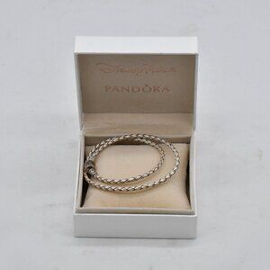 Pandora Double Braided Leather Wrap Bracelet Sterling Silver Authentic 15"